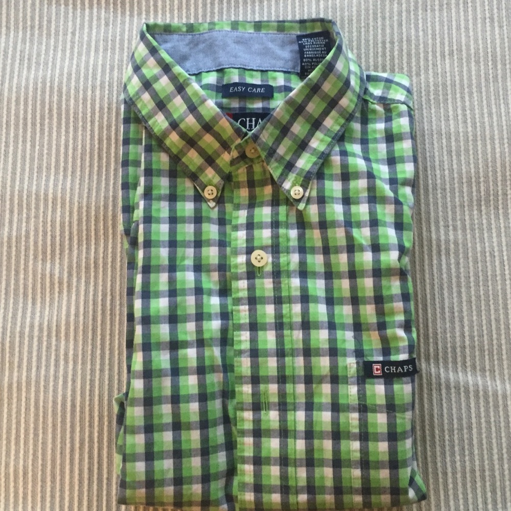 CHAPS Button Down Shirt Green Navy Blue